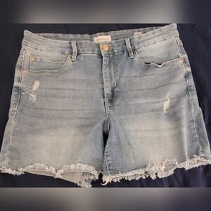 Nicole Miller New York Soho high-rise denim shorts with frayed Hem